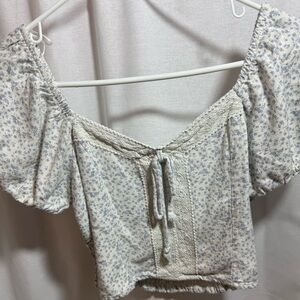 Sienna Sky Blue Floral Lace-Up Crop Top